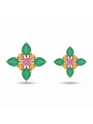 Classic Emerald Ruby Floral Diamond Stud Earrings-hover