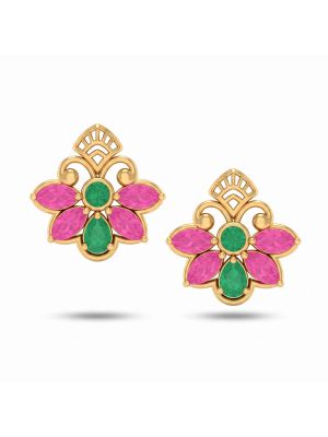 Enchanted Mayura Ruby Flower Diamond Earrings-hover