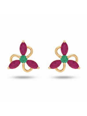 Mayura Ruby Emerald Flower Diamond Earrings-hover