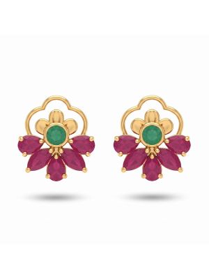 Ruby Emerald Arch Diamond Stud Earrings-hover