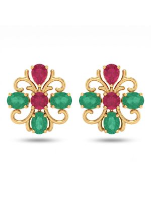 Flower Emeral Ruby Diamond Studs-hover
