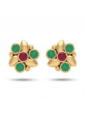 Royal Petal Emerald Ruby Diamond Studs-hover