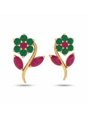 Botanical Emerald Ruby Diamond Stud Earrings-hover