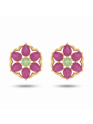 Sovereign Ruby Emerald Diamond Stud Earrings-hover