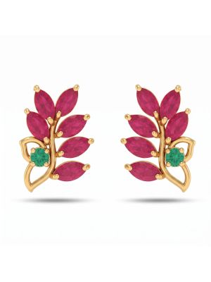Mayura Leaf Ruby Emerald Diamond Studs-hover