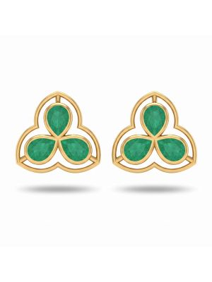 Enchanted Emerald Tri-Petal Diamond Stud Earrings-hover