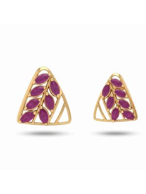 Triangular Ruby Leaf Diamond Stud Earrings-hover