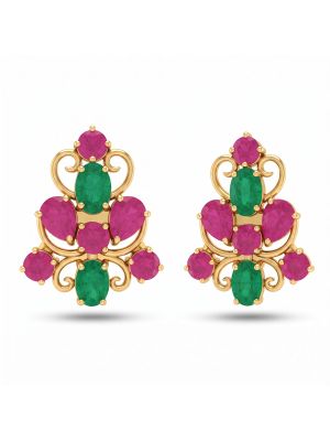 Tiara Emerald Ruby Diamond Stud Earrings-hover