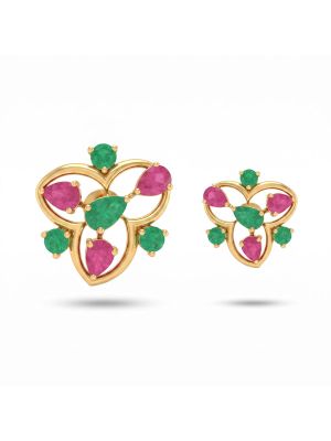 Clover Ruby Emerald Diamond Stud Earrings-hover
