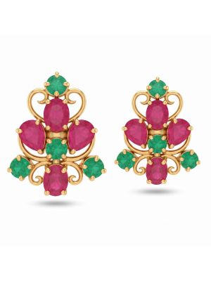 Ruby Emerald Crown Diamond Stud Earrings-hover