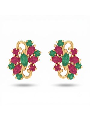 Marquise Emerald Ruby Diamond Stud Earrings-hover