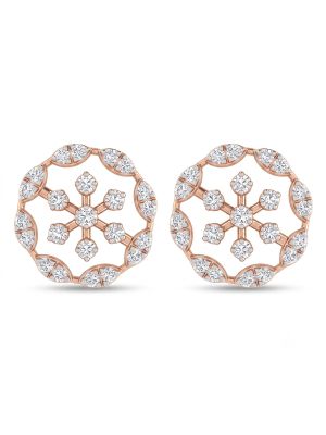 Snowflake Circular Rose Diamond Stud Earrings-hover