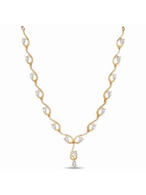 Curve Leaf Diamond Gold Necklace-hover