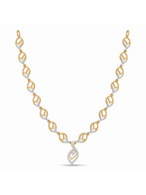 Floral Leaf Diamond Gold Necklace-hover