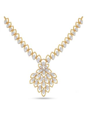 Marquise Leaf Spray Diamond Gold Necklace-hover