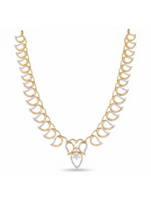Crescent Leaf Diamond Gold Necklace-hover