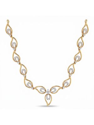 Curved Leaf Diamond Gold Necklace-hover
