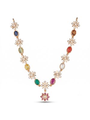 Traditional Navaratna Starburst Diamond Necklace-hover
