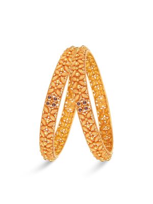 Enchanting Floral Gold Bangle-hover