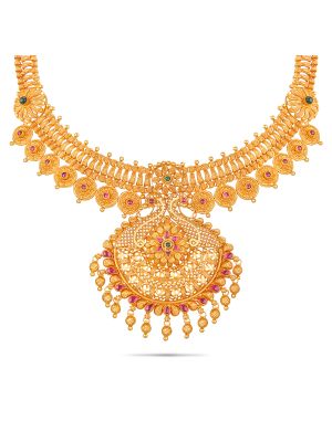 Peacock Design Gold Necklace-hover