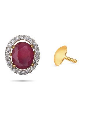 Red Stone Diamond Earring-hover