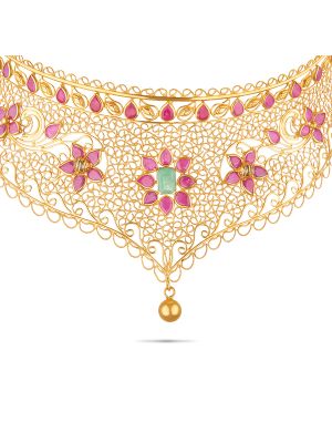 Elegant Ruby Stone Gold Choker Necklace-hover