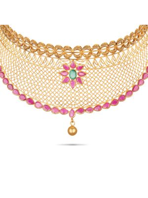 Elegant Ruby Stone Gold Choker Necklace-hover