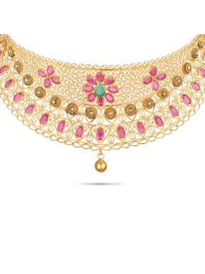 Stunning Floral Gold Choker Necklace-hover