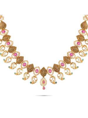 Enticing Ruby Emerald Gold Necklace-hover