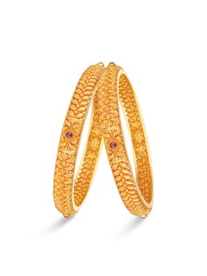 Enticing Floral Gold Bangle-hover