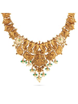 Ethnic Goddess Lakshmi With Pearl Gold Necklace-hover