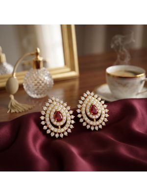 Traditional Wedding Gold Stone Stud-hover