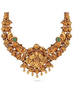 Antique Mayil Motif Embrald stone Necklace-hover