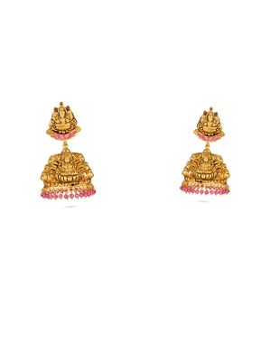 Antique Lakshmi Ruby Beeds Jhumka Earring-hover