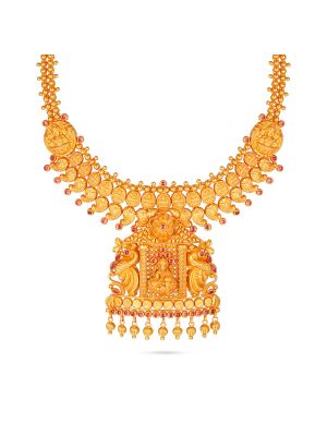 Ornate Gold Lakshmi & Peacock Bridal Necklace-hover