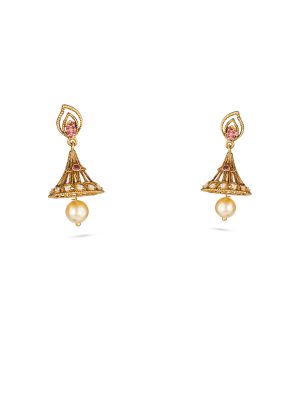 Elegant Pink Stone Bell Jhumka Earring-hover