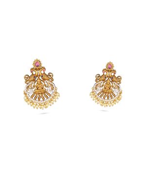 Traditional Floral Lakshmi Pearl Drop Earring-hover