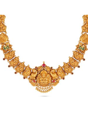 Antique Mayil chained Lakshmi Necklace-hover
