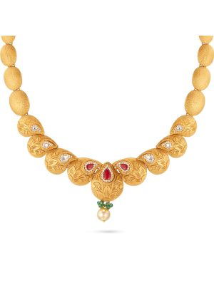 Contemporary Floral Stone Gold Necklace-hover
