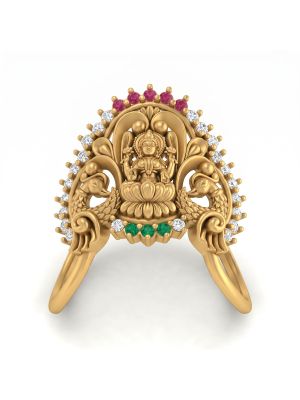 Traditional Lakshmi Gemstones Gold Ring-hover
