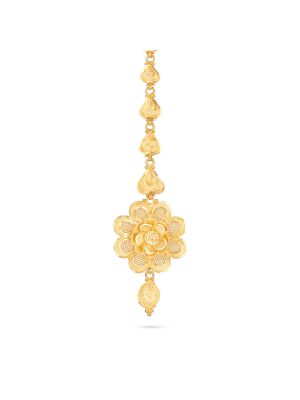 Gold Floral Motif Nethichudi with Drops-hover