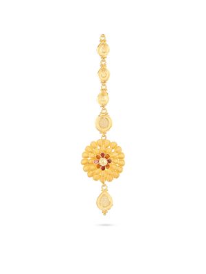Gold Floral Motif Nethichudi with Drops-hover