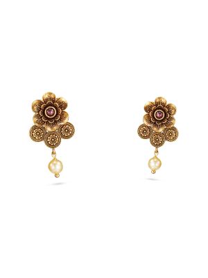 Heritage Floral Gold Drop Earring-hover