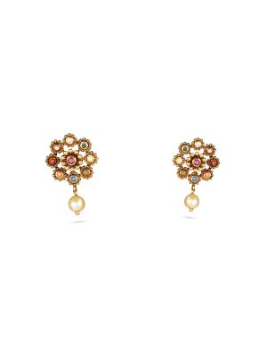 Navaratna Floral Drop Earring-hover