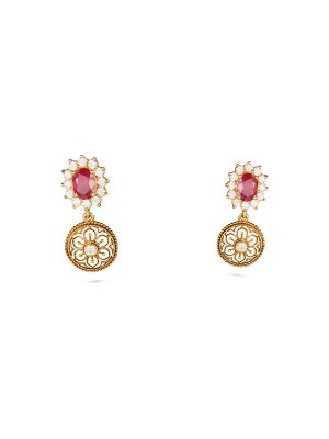 Antique Red Stone Floral Drop Earring-hover
