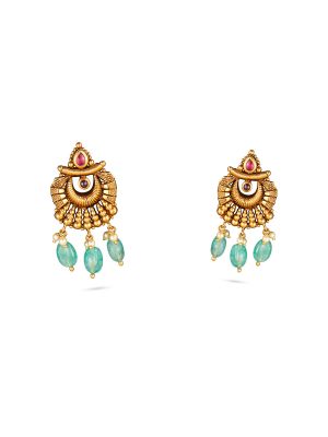 Antique Gold Stud with Emerald Drops-hover