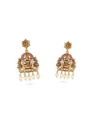 Divine Lakshmi Pearl Drop Earrings-hover