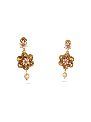 Fancy Floral Motif Chand Earrings-hover