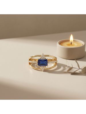 Elegant Blue Stone Gold Ring-hover