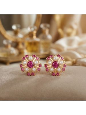 Floral Pearl Stone Stud-hover